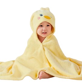 Hooded Towel Baby 70 x 140 cm Coral Fleece Soft Baby Towel Hooded Cute Animal Bath Towel Baby with Hood for Baby Boys and Girls, Yellow