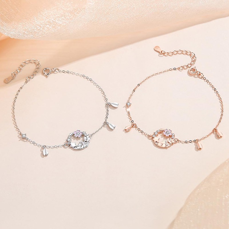 K.L.Y Women's Wreath Rabbit Bracelet, 925 Silver, Zirconia CZ, Hypoallergenic,