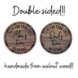 New Parent Decision Coin - Mom and Dad Flip Coin - Funny Baby Shower Gift - Mother's and Father's Day Gift - Whose Turn Walnut Wood Token Double Sided - Adult Novelty Gift - Stocking Stuffer