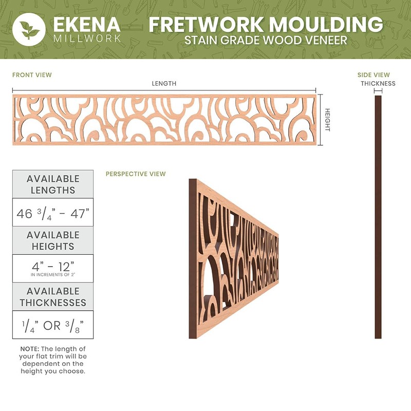 46 3/8"W x 4"H x 1/4"T Somerset Fretwork Moulding, Walnut
