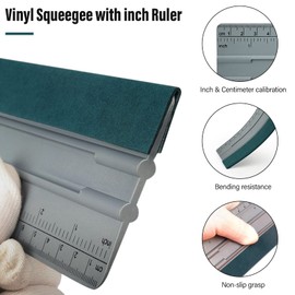FOSHIO 12 Inch Felt Squeegee for Vinyl wtih Ruler 30CM 4 Round Corners Universal Card, Window Tint Film Installing Hard Silver PP Car Vinyl Wrap Scraper Tool