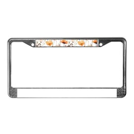 CafePress Orange Wildflowers Pattern Chrome License Plate Frame, License Tag Holder