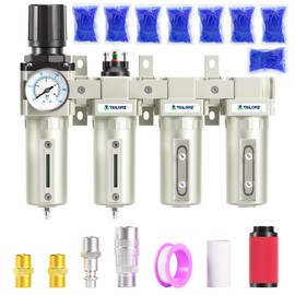 TAILONZ PNEUMATIC 0-240PSI 3/4 Inch NPT Industrial Grade 4 Stage Air Drying System, Particulate Filter, Coalescing Filter, Double Desiccant Dryer 5 Micron Filter +0.01 Micron Filter (Manual Drainage)