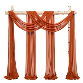 Showgeous Wedding Arch Draping Fabric 2 Panels 28" x20Ft Terracotta Chiffon Fabric Drapery Wedding Arch Drapes Chiffon Sheer Backdrop Curtains for Arbor Wedding Archway Ceremony Ceiling Decorations