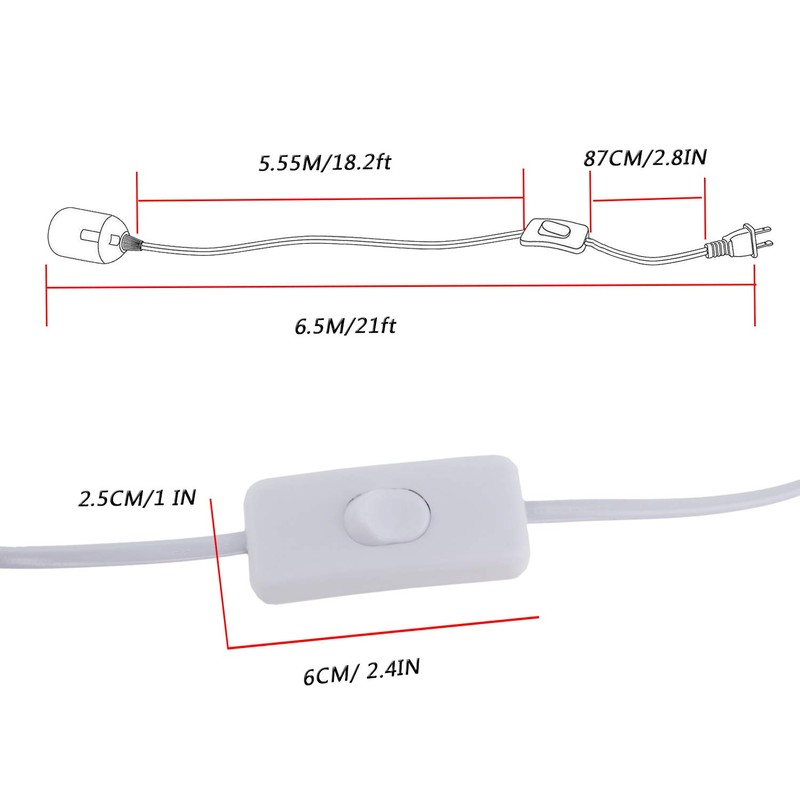 Rextin E26/E27 LED Light socket 21FT extension cord with On/Off