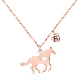 MONOOC Girls Horse Necklace - Dainty Initial Heart Letter Necklace - Stainless Steel Horse Jewelry for Little Girls