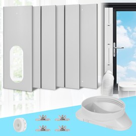 KLOLKUTTA Portable Air Conditioner Window Kit with Coupler, 5.9 Inch Adjustable Window Seal Plate for A/C Units, Universal Sliding AC Vent Kit for Ducting