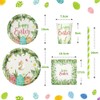 GlowSol 140pcs Easter Disposable Dinnerware Set, Happy Easter Party Supplies