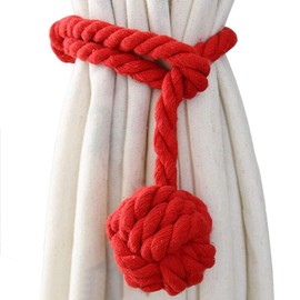 Melaluxe 4 Pack Curtain Tiebacks - Natural Cotton Curtain Rope Tieback, Handmade Rural Decorative Curtain Holdbacks (Red)