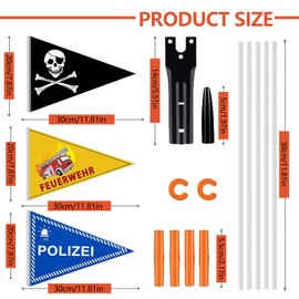 HAYGEM Pack of 3 Bicycle Flags for Children, Up to 150 cm Adjustable Bicycle Bunting, with Flagpole Insert, Safety Flag, Suitable for Bicycle Decoration, Outdoor Activities, Warning Signs