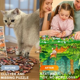 Puzzle Roll Mat Puzzle Storage Puzzle Saver with 8 Colored Sorting Trays Storage Bag Pump, Jigsaw Felt Mat with Anti-Leak Tube & 3 Elastic Bands, Portable Puzzle Keeper for 1500 1000 Piece