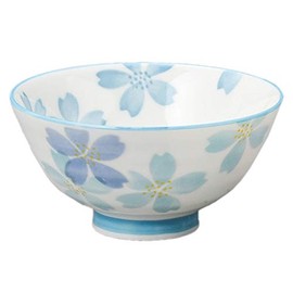 Mino Ware 45315234 Rice Bowl, Commercial Use, Made in Japan, 4.5 x 2.3 inches (11.5 x 5.8 cm), Cherry Blossom (Blue) Deep-mouth Nakahira