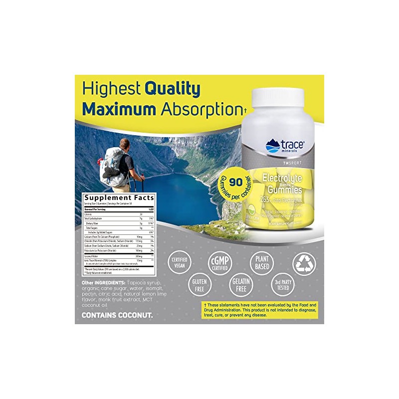 Trace Minerals Electrolyte Gummies, Lemon Lime, 90 Gummies Gomitas electrolticas