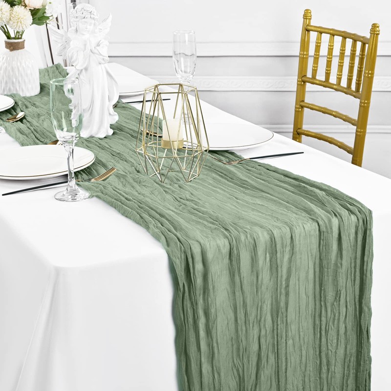 Pack of 2 Sage Green Cheesecloth Table Runner, Rustic Gauze