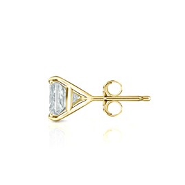 14k Yellow Gold Men Princess Diamond Simulated Cubic Zirconia SINGLE STUD Earring 4Prong(3/4ct,Excellent Quality)