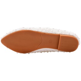 ANUFER Womens Elegant Pointed Toe Flower Lace Pearls Bridal Shoes Pumps Soft Sole Ballet Flats White SN070435 US7