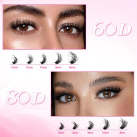 Parriparri 280Pcs Individual Lashes Kit Fluffy Cluster Lashes 60D+80D Russian Lashes Cluster with 2 in 1 Bond&Remover and Tweezers 3D Volume Lash Extensions