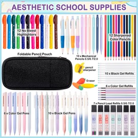 Ebibag 78 PCS Stationary Kit - School Supplies Set with Pencil Pouch Case 12 Highlighters, 16 Gel Pens, 10 Mechanical Pencils, 12 Sharpened Colored Pencils, 452 Refills (Black)