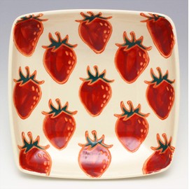 Hasami Ware Kikusho Kiln Fruit Square Bowl, Approximately 17 cm, Strawberry