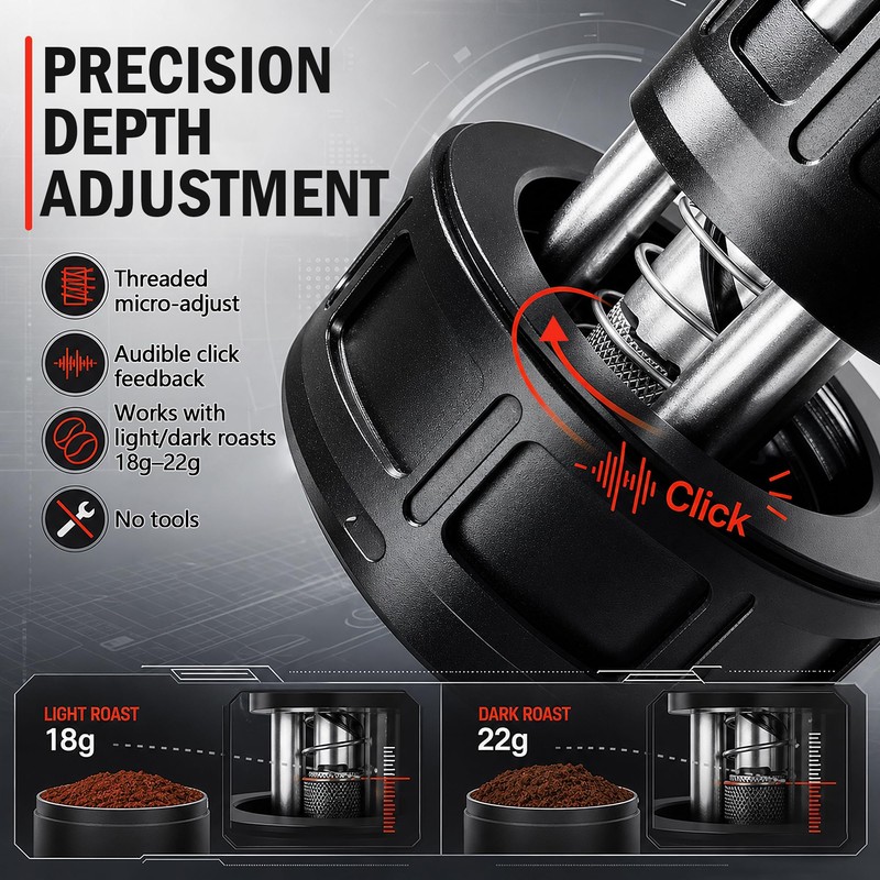 Coffee Distribution Tool 58mm, Spring-Level Distributor – One Press Levels