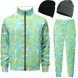 DOOPCCOR Men banana Track Suits Sets 80s outfit for men tracksuits sweatsuits 2 Piece sets Athletic Zip Casual Jogging 2 Knit Beanie 10-L
