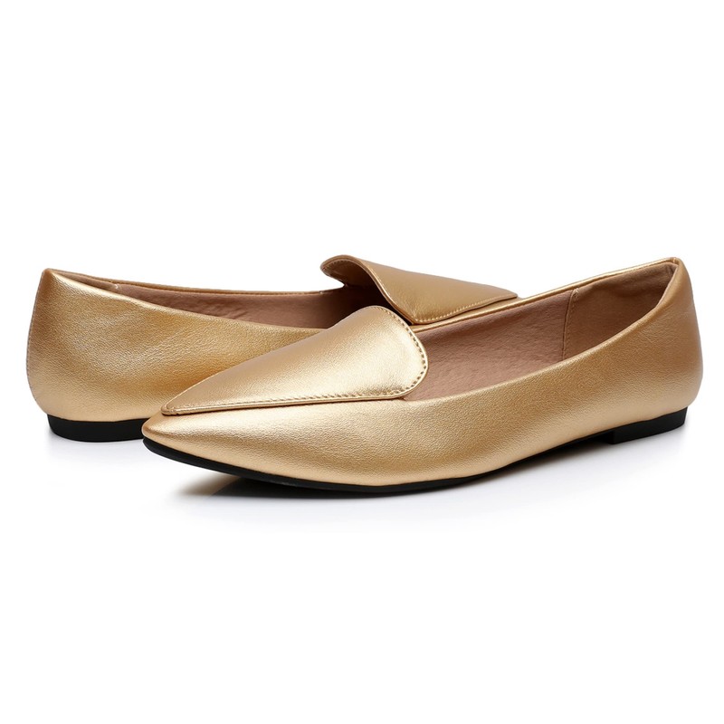 VenusCelia Funkier Zapatos planos para mujer, Dorado Pu, 6 US