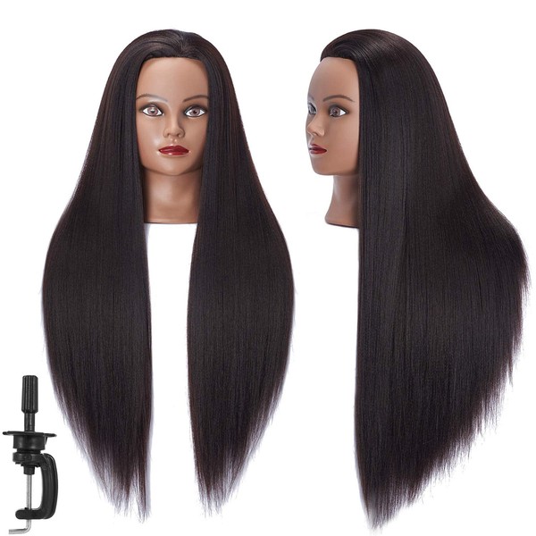 Headstar Mannequin Head 26-28" Manikin Head Yaki Synthetic Fiber Hairdresser Styling Training Head Model Cosmetology Doll Head Hair for Practice Cutting Braiding with Free Clamp Stand 7E6606BY0220