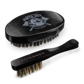 Hunter Jack Hunter Jack Beard Brush for Men - Natural Boar Bristle Hair Brush Kit - Small Soft Mustache Brush - Premium Grooming Kit - 2pc