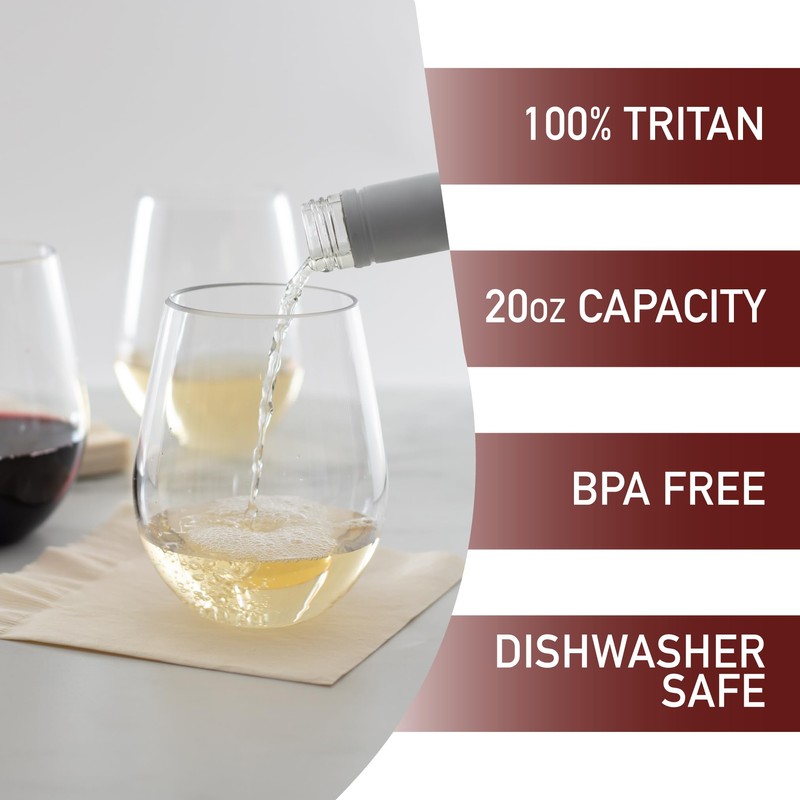 D'Eco Unbreakable Tritan Wine Glasses, 20 oz (Set of 8)
