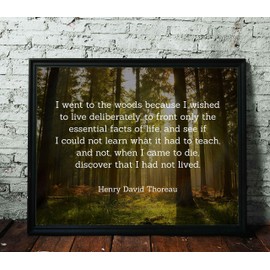 Henry David Thoreau Quotes-"I Went to the Woods to Live Deliberately" Inspirational Poem Art-14 x 11" Typographic Wall Print-Ready to Frame. Home-Office-School-Library Decor. Great for Poetry Fans!