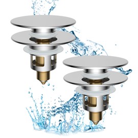 Hibbent 2 Pack All Metal Upgraded Bathroom Sink Stopper, Universal Pop Up Sink Drain Strainer, Brass Bullet Core Push Type Sink Stopper for 1.1''~2.3''' Basin, Anti Clogging Drain Filter, Chrome