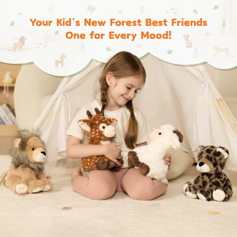 MorisMos 4 Pcs Bulk Stuffed Animals, 8" Woodland Plush