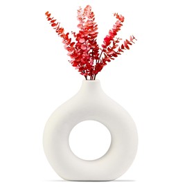 Pripey Medium White Ceramic Vase, 7.79" x 7.24” Circle Vase for TV Stand Decor, Minimalist Boho Style Donut vase for Kitchen Shelves, Bathroom Vase Decor, Fireplace Mantel, and Boho Home Decor Gift