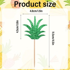 36 Pcs Pineapple Cupcake Toppers Green Glitter Pineapple Leaf Decorations for Tropical Hawaiian Birthday Party Suppliers