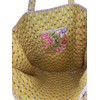 Floral Print Cotton Tote Bag, Quilted Mustard Yellow with Pink