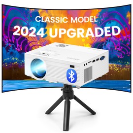 Projector with Bluetooth 2024 Upgraded by IOLIEO Full HD 1080P Compatible with streaming devices, smart phone, game consoles & more with HDMI/VGA/AV/USB for Home Cinema proyector,US-based service