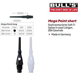 Bull's Mega Point Tips Short 6 mm (2BA) – Black 6 mm 100er 61511