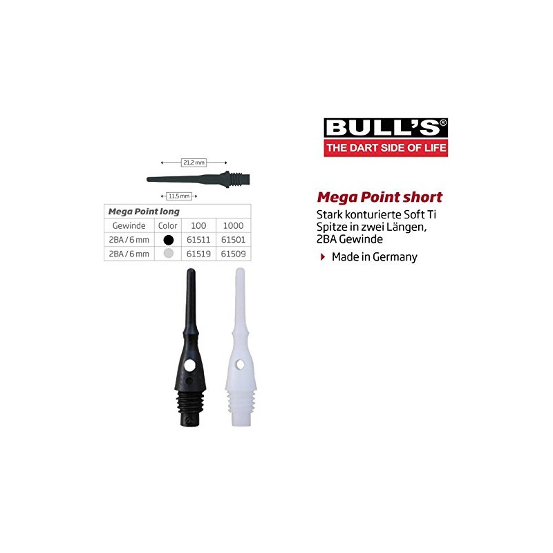 Bull's Mega Point Tips Short 6 mm (2BA) – Black