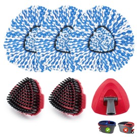 Mop Heads Replacements for O-Cedar RinseClean 2-Tank Spin Mop, Mop Replace Head for O Cedar, Spin Mop Heads for Ocedar Includes 3 Pack Mop Refills, 2 Upgrade Scrub Brush, 1 Mop Base for O-Cedar Mop