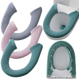Bathroom Soft Thicker Warmer Stretchable Washable Cloth Toilet Seat Cover Pads, Random Colour