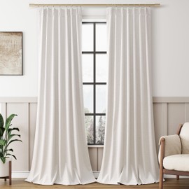 100% Blackout Curtains 90 Inches Long for Bedroom Thermal Insulated Pinch Pleated Living Room Darkening Curtains with Hooks Neutral Modern Farmhouse Blackout Linen Drapes 90 Inch Length 40" Wx90 L