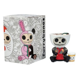 Furrybones 'Ramon' Figurine - Whimsical Skeleton with Ramen Bowl, Hand Painted Decorative Statue, 7 cm Height