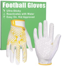 Pixel Panda Youth Football Gloves for Boys Girls, White Flag Football Gloves with Super Sticky Grip, Xs-XL Wide Receiver Glove for Kids 5-14 Best Gifts for Training, Game(YM)