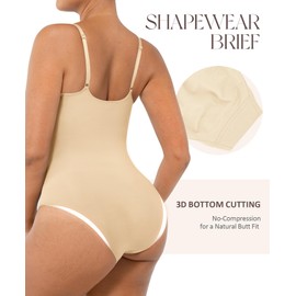 FeelinGirl Shapewear Women's Body Shaper Seamless Tummy Control Bodysuit in Slip Style Crotch with Button Closure Bodice Body with Adjustable Shoulder Straps, skin-coloured