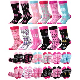 Patelai 12 Pairs Pink Volleyball Socks for Women Funny Novelty Volleyball Crew Sock Bulk Sport Socks Gifts for Volleyball Lovers Female Players Athletes Volleyball Coach