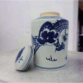 Festcool Retro Antique Like Style Blue and White Porcelain Dragon Ceramic Covered Jar Vase, China Ming Style, Jingdezhen (7 H)