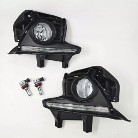 KINSTECH For 2014-2016 TY Highlander Clear LED Fog Lights Set w/ White Amber DRL Bezel