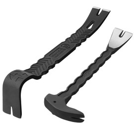 MAXPOWER 2Pcs Pry Bar Set, Heavy Duty Flat Pry Bar 15-inch and Claw Nail Puller 12-inch, Strikable Head and Full Body Drop Forged Crowbar Tools