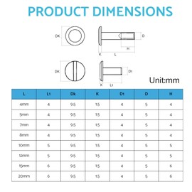HAISHANG 20 Sets Chicago Screw Posts 4mm, Metal Rivet Binding Screws Chicago Buttons for Bags, Collars, Leather, Luggage, Bookbinding and Belts