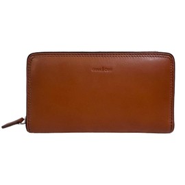 Gianni Conti Fine Italian Soft Genuine Leather Large Zip Around Continental Purse 588306 (Tan with Dark Brown Trim)